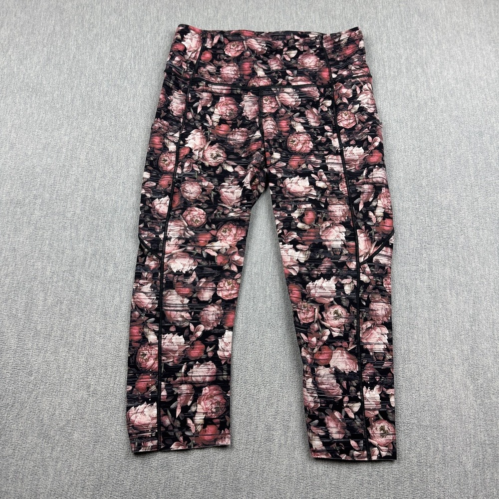 Lululemon Leggings Womens 8 Pink Floral Fast Free Crop II 19" Stretch Yoga Pants